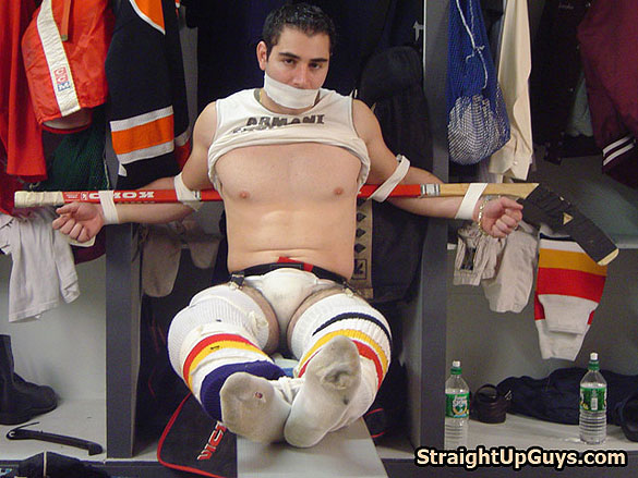 Hockey player tied up